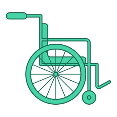 Tekerlekli sandalye. Sağlık temalı ve düz çizgi vektör biçimli vektör illüstrasyonu. Düzenlenebilir vektör ögesi.