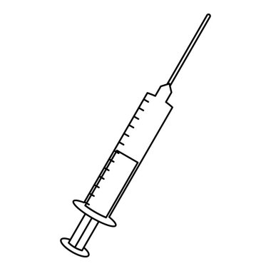 Enjeksiyon çizgisi sanatı. Sağlık hizmeti temalı vektör illüstrasyonu ve çizgi sanat vektör biçimi. Düzenlenebilir vektör ögesi.