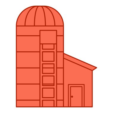 Düz hat silosu. Tarımsal temalı ve düz çizgi vektör biçimli vektör illüstrasyonu. Düzenlenebilir vektör ögesi.