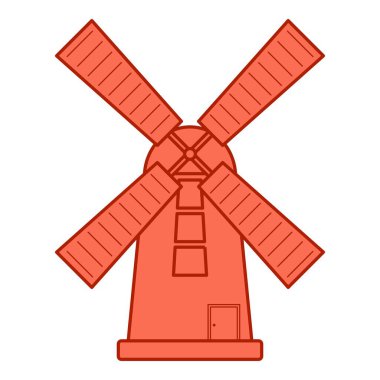 Düz çizgi kule değirmeni. Tarımsal temalı ve düz çizgi vektör biçimli vektör illüstrasyonu. Düzenlenebilir vektör ögesi.