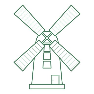 Kule değirmeni çizimi. Tarımsal temalı vektör illüstrasyonu ve çizgi sanat vektör stili. Düzenlenebilir vektör ögesi.
