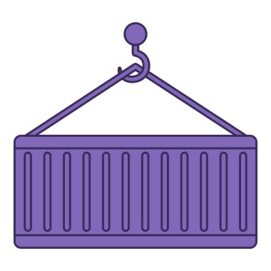 Düz konteynır kaldırma. Lojistik temalı ve düz çizgi vektör biçimli vektör illüstrasyonu. Düzenlenebilir vektör ögesi.