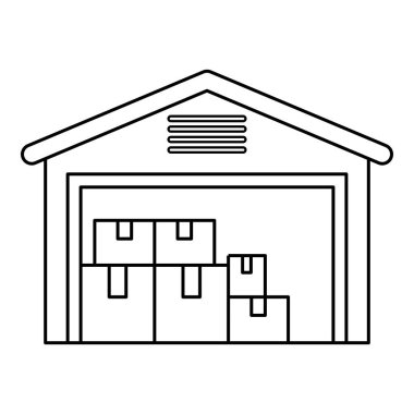 Depo hattı sanatı. Lojistik temalı vektör illüstrasyonu ve çizgi sanatı vektör biçimi. Düzenlenebilir vektör ögesi.
