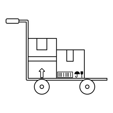 Paket arabası çizimi. Lojistik temalı vektör illüstrasyonu ve çizgi sanatı vektör biçimi. Düzenlenebilir vektör ögesi.