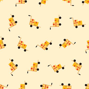 Paket arabası kusursuz desenli. Arka planlar, duvar kağıtları, kumaşlar, tekstil, ambalaj kağıtları, basılı malzemeler ve daha fazlası için uygun. Düzenlenebilir vektör.