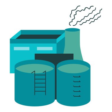 Yağ Rafineri vektör çizimi. Sanayi temalı katı renklerde modern düz vektör illüstrasyonu.