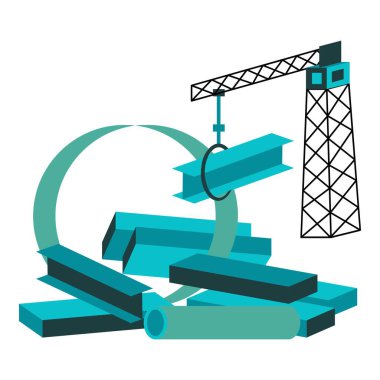 İnşaat Crane vektör çizimi. Sanayi temalı katı renklerde modern düz vektör illüstrasyonu.