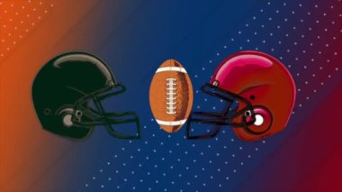 Super bowl sunday animation video on gradient background with helmet , ball , and text on gradient background