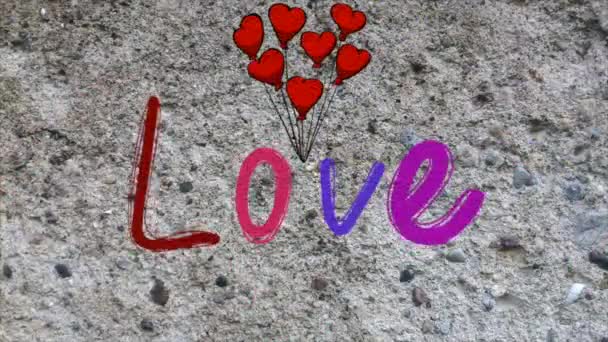 Animation Video Love Text Heart Ballon Wall Background — 图库视频影像