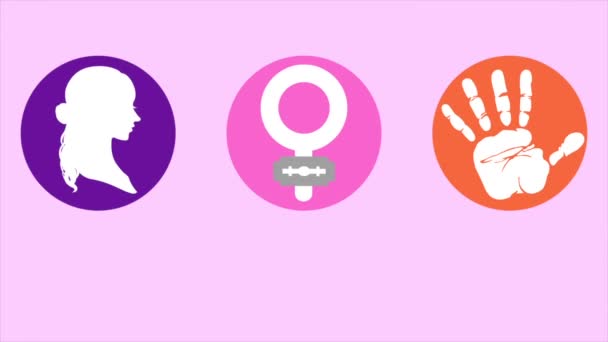 Лютого Міжнародний День Нульової Толерантності Відео Анімації Геніталій Жінок Рожевому — стокове відео