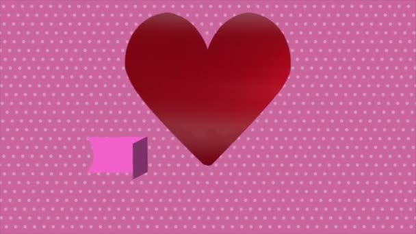Happy Valentine Day Animation Video Dot Background Heart Logo Ribbon — Stock Video