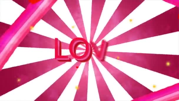 Love Text Animation Video Sunburst Background Video Valentine Day — Stockvideo