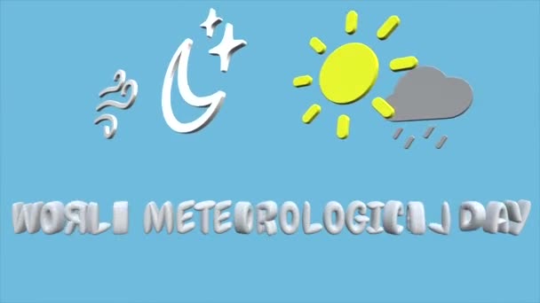 Animation Video World Meteorological Day Icon Text Snow Texture Blue — Video Stock