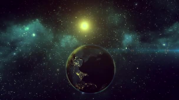 3Dテキストと宇宙背景の3D地球と地球の時間についてのアニメーションビデオ — ストック動画