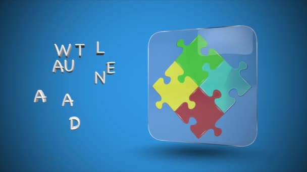 蓝色背景下关于世界自闭症意识日的动画视频 — 图库视频影像