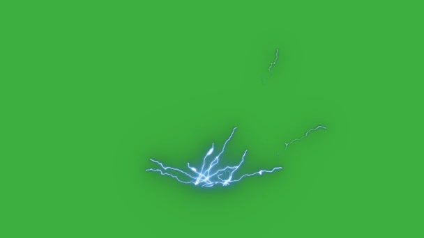 Цикл Анимации Реальный Электрический Молниеносный Эффект Зеленом Фоне Экрана — стоковое видео