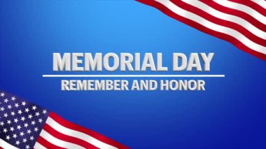 Anma günü ile ilgili animasyon videosu metin, yıldız işareti, mavi arkaplanda bayrak