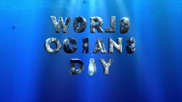 Animation Video Världen Oceaner Dag Med Text Och Undervattens Bakgrund — Stockvideo