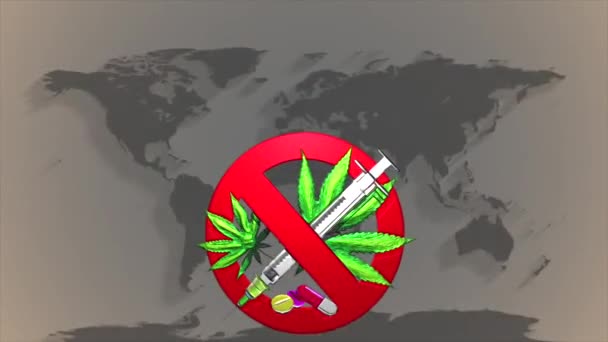 关于禁止药物滥用和非法贩运国际日的动画录像 动作模糊效果和地图背景 — 图库视频影像