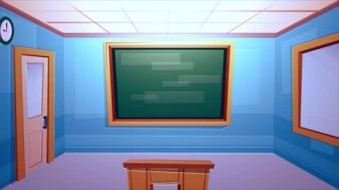 Masa, sandalye, raf ve monitörlerle konferans odası video animasyonu