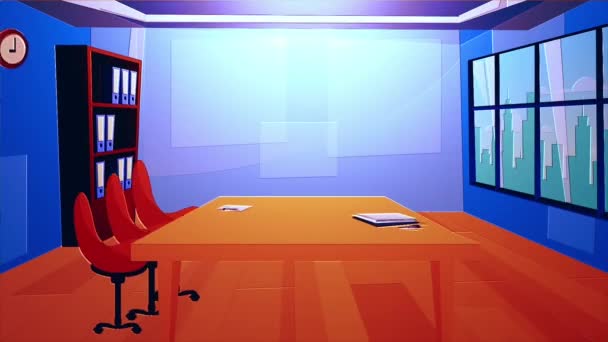 Salle Conférence Animation Vidéo Avec Table Chaises Étagères Moniteurs — Video