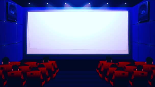 Κινηματογραφική Αίθουσα Κινουμένων Σχεδίων Λευκή Οθόνη Και Κόκκινες Καρέκλες Μοντέρνος — Αρχείο Βίντεο
