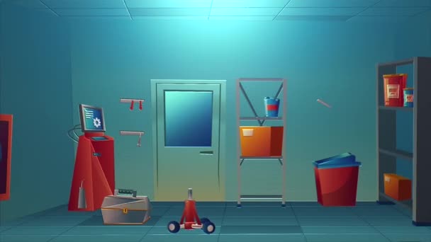 动画视频车库内部与仪器 工具木工和修理工程 空车间 — 图库视频影像