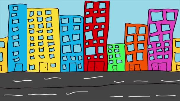 Geanimeerde Stad Achtergrond Video Doodle Kunst — Stockvideo