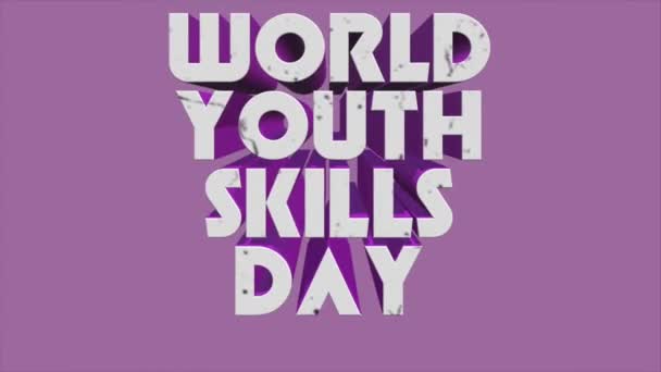 Animation Video Text World Youth Skills Day Purple Background Motion — Stock Video