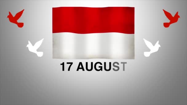 Animationsvideo Über Den Glücklichen Unabhängigkeitstag Indonesiens Mit Flagge Text Und — Stockvideo