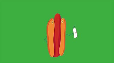 Animasyon döngüsü video yiyecek karikatürü yeşil ekran arka planında hot dog, yeşil arkaplan kullan yazılım düzenleme