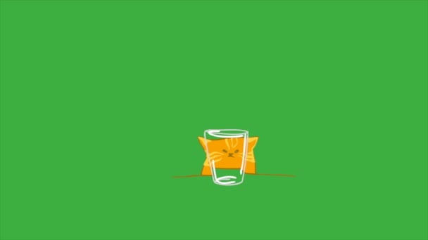 Цикл Анимации Видео Мультяшный Кот Зеленом Фоне Экрана Удалить Зеленый — стоковое видео