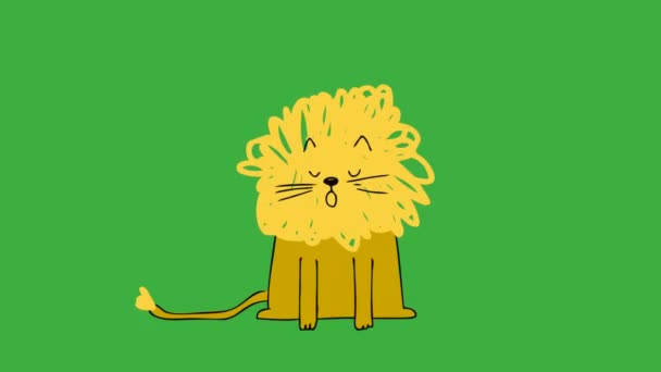 Animationsschleife Video Cartoon Löwe Auf Grünem Bildschirmhintergrund Entfernen Grünen Hintergrund — Stockvideo