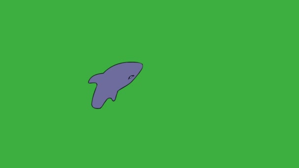 Tiburón Dibujos Animados Vídeo Bucle Animación Fondo Pantalla Verde Eliminar — Vídeo de stock