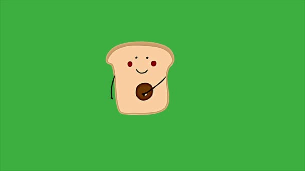 Animation Loop Video Food Cartoon Bread Green Screen Background — Stock Video