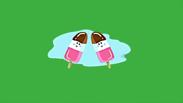 Κινούμενα Σχέδια Βρόχο Βίντεο Τροφίμων Παγωτά Κινουμένων Σχεδίων Πράσινο Φόντο — Αρχείο Βίντεο