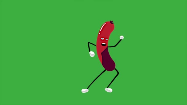 Animationsschleife Video Lebensmittel Cartoon Wurst Auf Grünem Hintergrund — Stockvideo