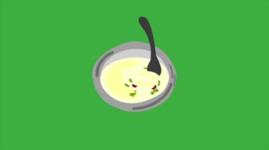 Yeşil ekran arka planında bir kasede bir video animasyon döngüsü çorbası.