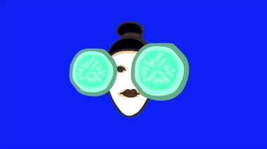 Bir video animasyon döngüsü tedavi edilen yüz mavi ekran arkaplan üzerinde bir yüz maskesi takar, mavi arkaplan kullan yazılım düzenleme