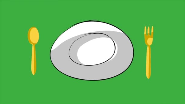 Una Cuchara Bucle Animación Vídeo Tenedor Inflan Fondo Pantalla Verde — Vídeos de Stock