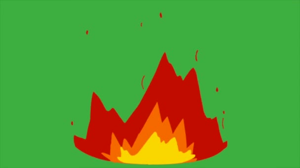 ビデオアニメーションループ要素エフェクトグリーンスクリーンの背景に漫画の火 — ストック動画