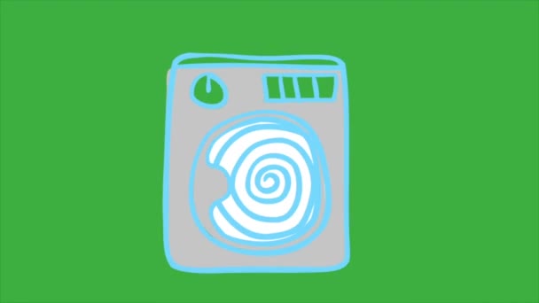 グリーンスクリーンの背景にあるビデオアニメーションループ洗濯機 — ストック動画