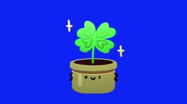 Mavi ekranda büyüyen yaprakları olan animasyon döngüsü video karikatür saksısı, video düzenleme yazılımınızdaki mavi ekran arkaplanını kaldırın