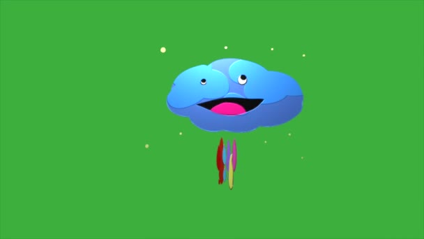 Animationsschleife Video Cartoon Wolke Bewegt Sich Auf Grünem Hintergrund — Stockvideo