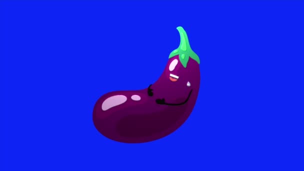 Animation Loop Video Moving Cartoon Eggplant Blue Screen Background Remove — Stock Video