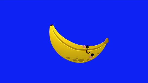 卡通香蕉在蓝屏背景下移动的动画循环视频 删除视频编辑软件中的蓝屏背景 — 图库视频影像