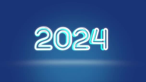 2024 Texto Neon Luz Azul Fundo Animação Vídeo Ano Novo — Vídeo de Stock