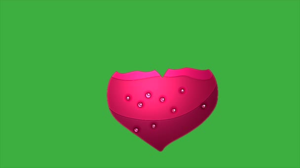 Анимированный Видеоцикл Логотипом Сердца Движущимся Напиток Наполненный Водой Зеленом Фоне — стоковое видео