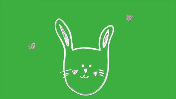 Yeşil Ekran Arka Planında Çizgi Film Karakteri Yüzlü Tavşanın Çizgi — Stok video