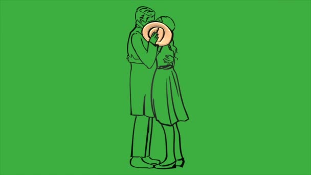 Animasi Video Kartun Loop Dari Pasangan Yang Berpelukan Saat Berciuman — Stok Video